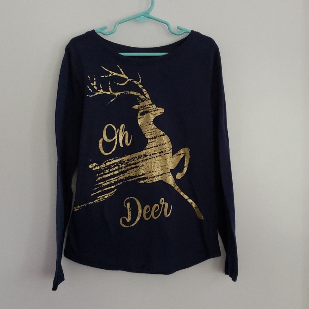 Girls "Oh Deer" Glitter Long Sleeve Tshirt - M 7/8